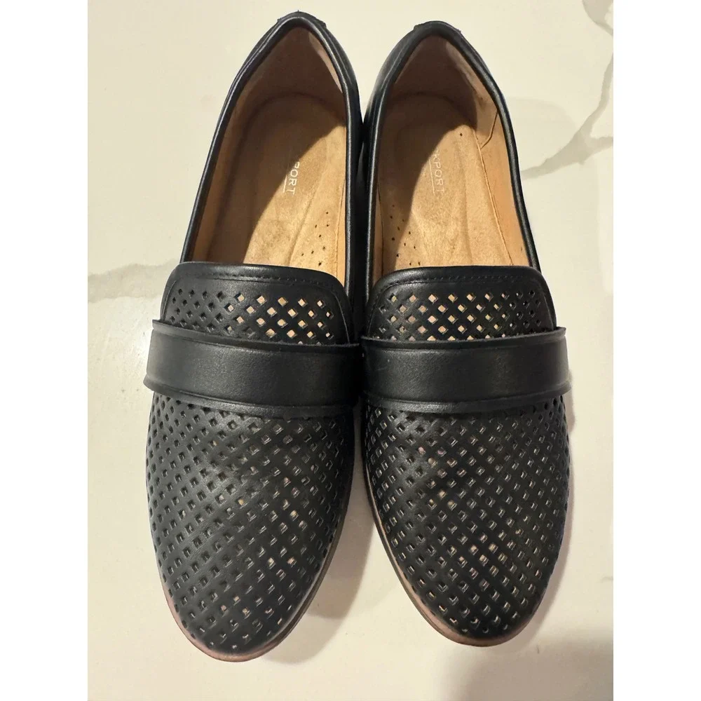 Rockport Total Motion TruTech Black Perforated Leather Loafers CI7093 Womens 7